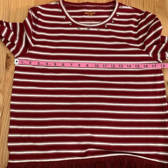 NWT Kate Spade Red White Stripe Fringe Knit Top - Picture 12 of 14